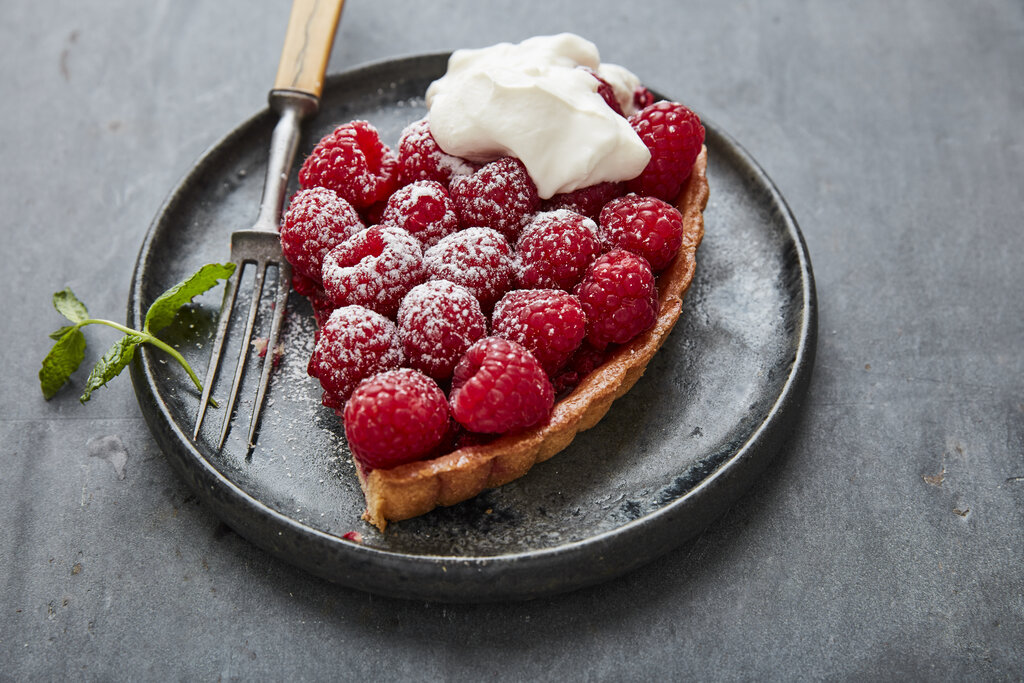 Honey Raspberry Tart Recipe, rustic french dessert with honey lemon glaze