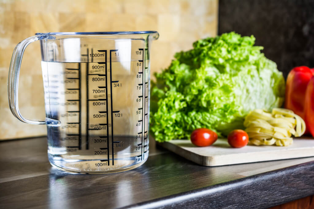 glass measuring cup on kitchen counter