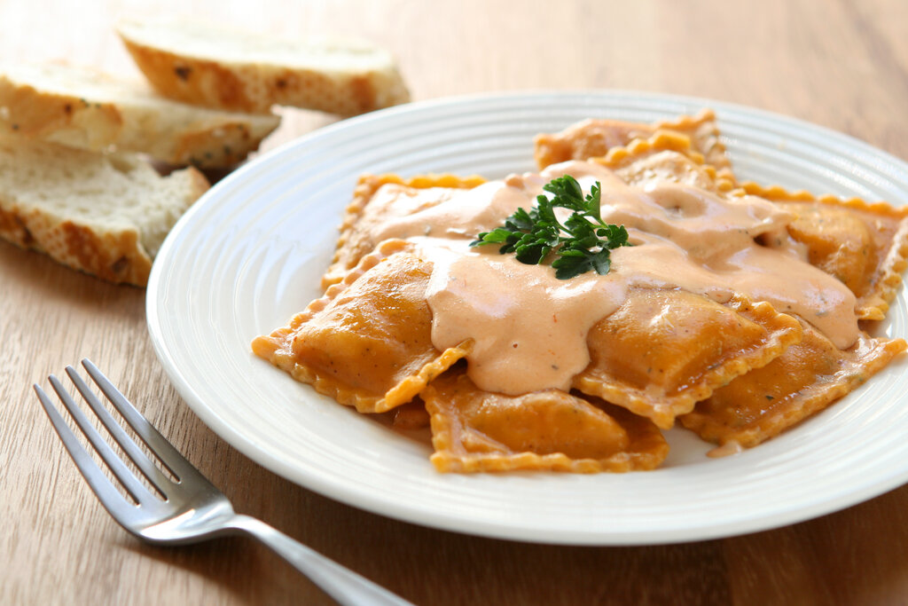 lobster ravioli with lobster sauce