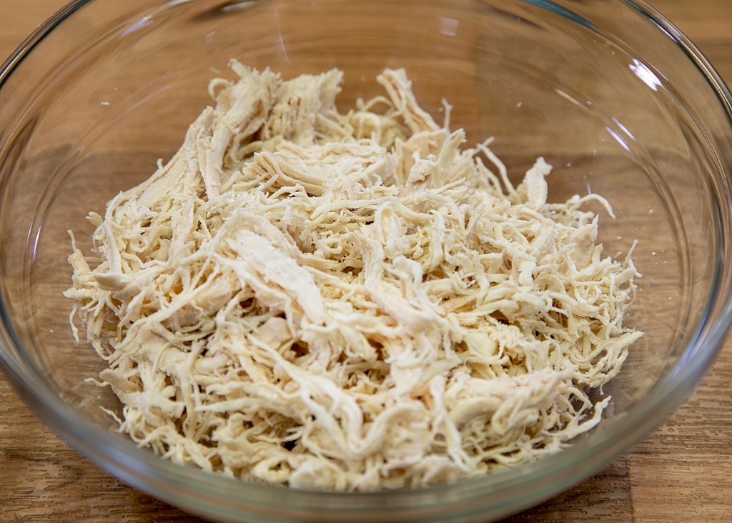 Bowl of shredded chicken