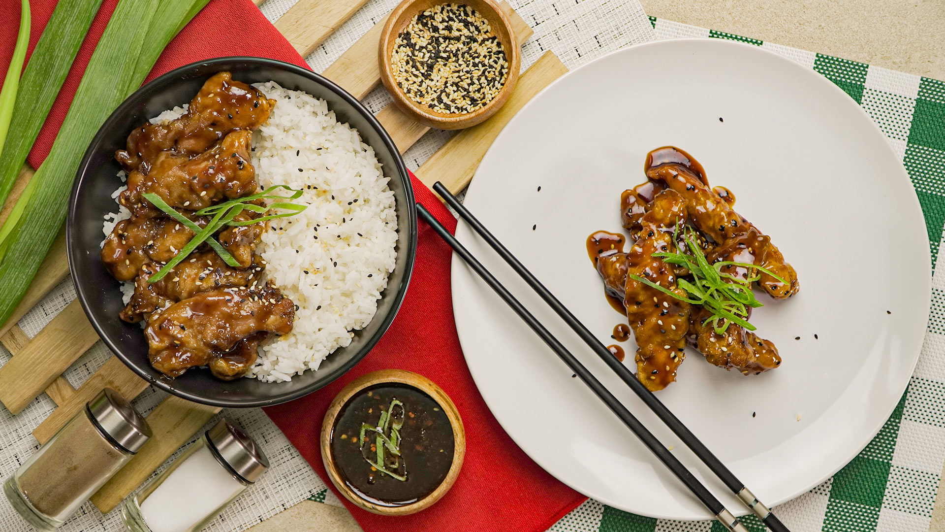 Grilled Teriyaki Pork Chops with Stir Fried Vegetables and Rice