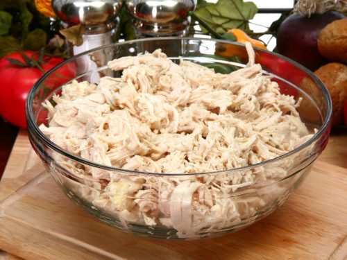 Bowl of shredded chicken