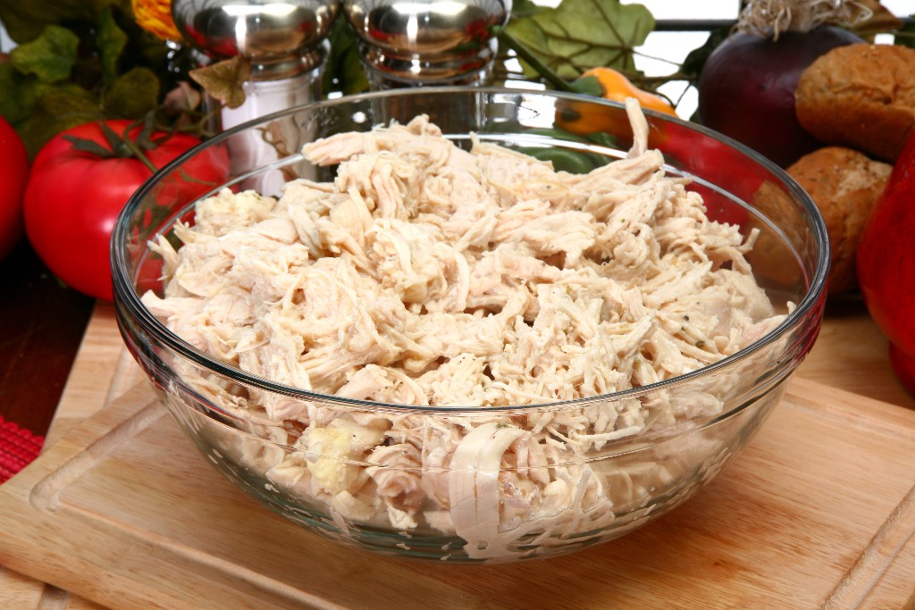 Bowl of shredded chicken