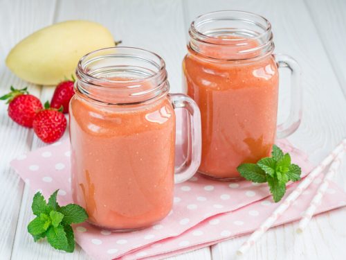 Easy Tropical Smoothie Recipe, healthy smoothie with banana, mango, yogurt