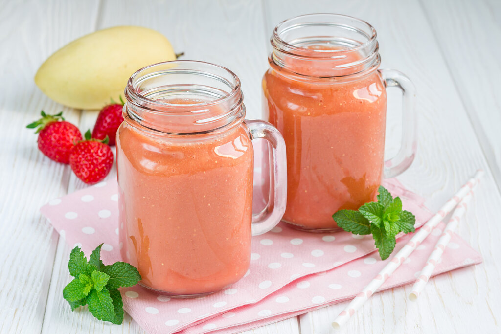 Easy Tropical Smoothie Recipe, healthy smoothie with banana, mango, yogurt