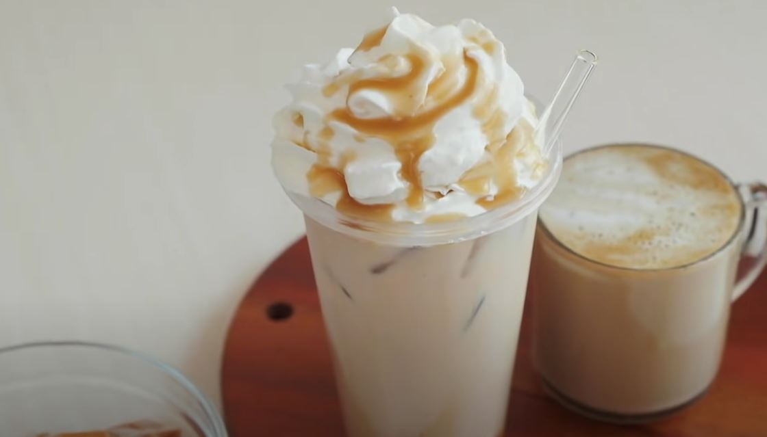 iced caramel macchiato with whipped cream