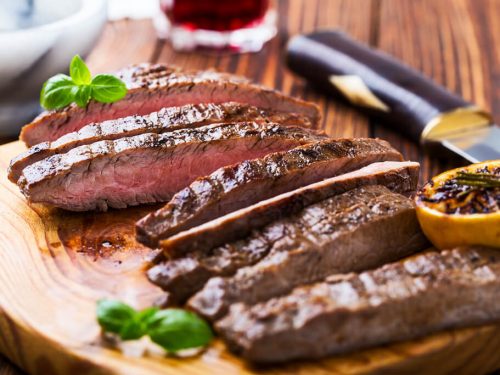 flank steak on a chopping board