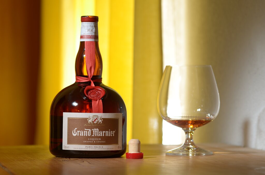 bottle of grand marnier liqueur on table