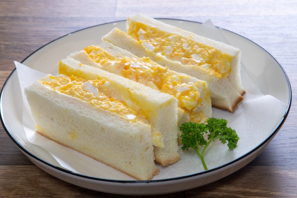 Japanese Egg Salad Sandwich Recipe, Slices of Japanese bread filled with egg salad