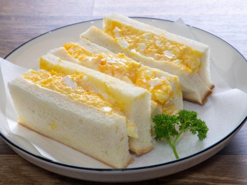 Japanese Egg Salad Sandwich Recipe, Slices of Japanese bread filled with egg salad