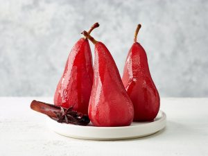 Poached Pears with Cranberry Spice Sauce, easy spiced dessert recipe with cinnamon