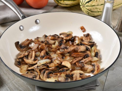 Sauteed Mushrooms and Onions Recipe, sauteed onions and mushrooms in olive oil and Worcestershire sauce