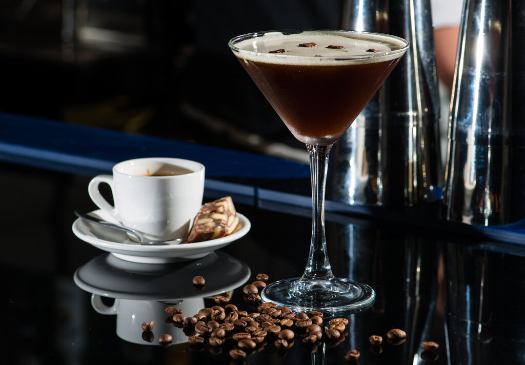 coffee cocktails, coffee cocktail and espresso  with coffee beans