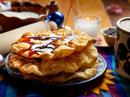 authentic mexican buñuelos with piloncillo syrup