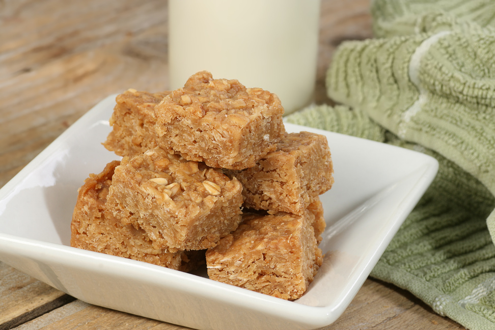 oat flapjack pieces with milk