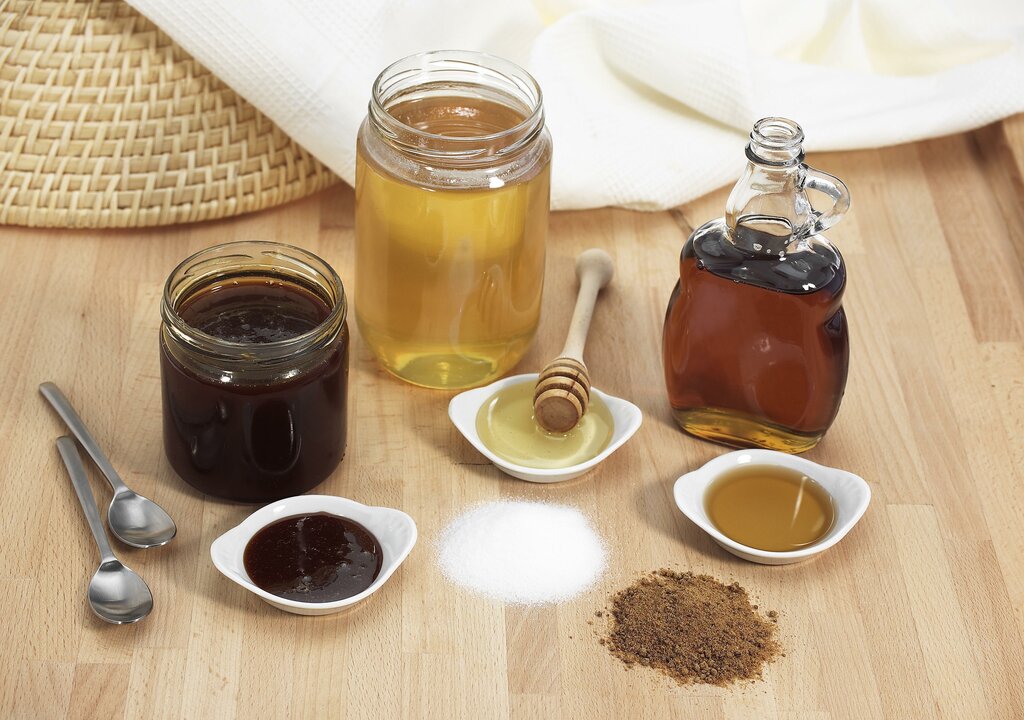 honey substitute, fine granulated sugar, brown sugar, maple syrup, molasses and honey