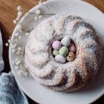 Bundt cake with powdered sugar dusting, one of the best Easter dinner ideas