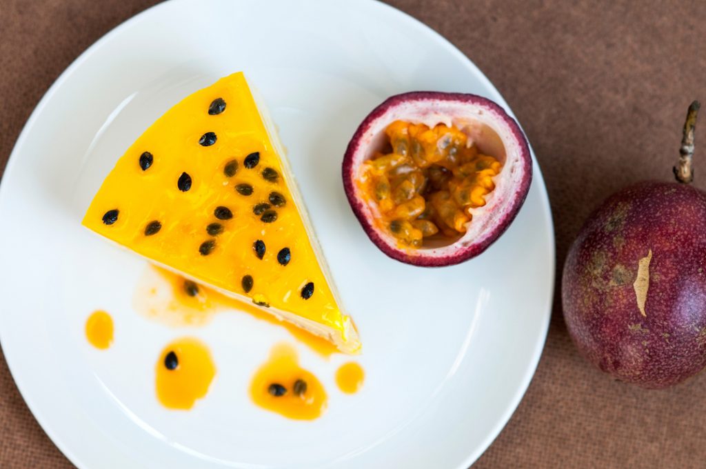 passion fruit cake on table