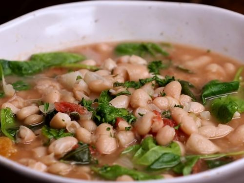10-Minute Parmesan White Bean Soup with Spinach Recipe