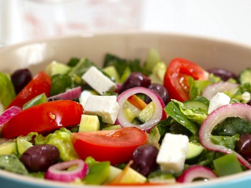 Greek Salad with Garlic-Lemon Vinaigrette Recipe