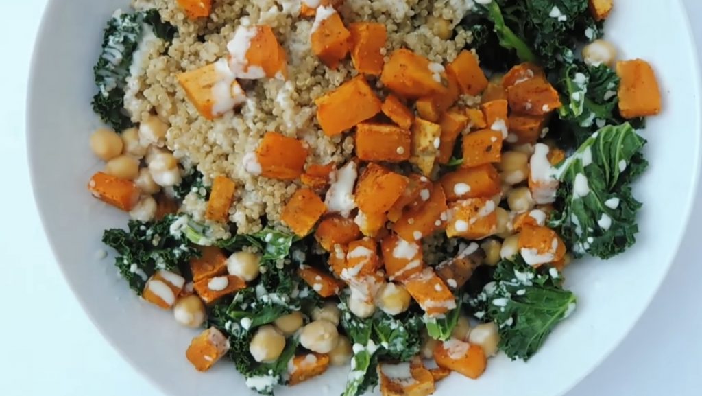 Sweet Potato and Chick Pea Buddha Bowls with Ginger Tahini Sauce Recipe