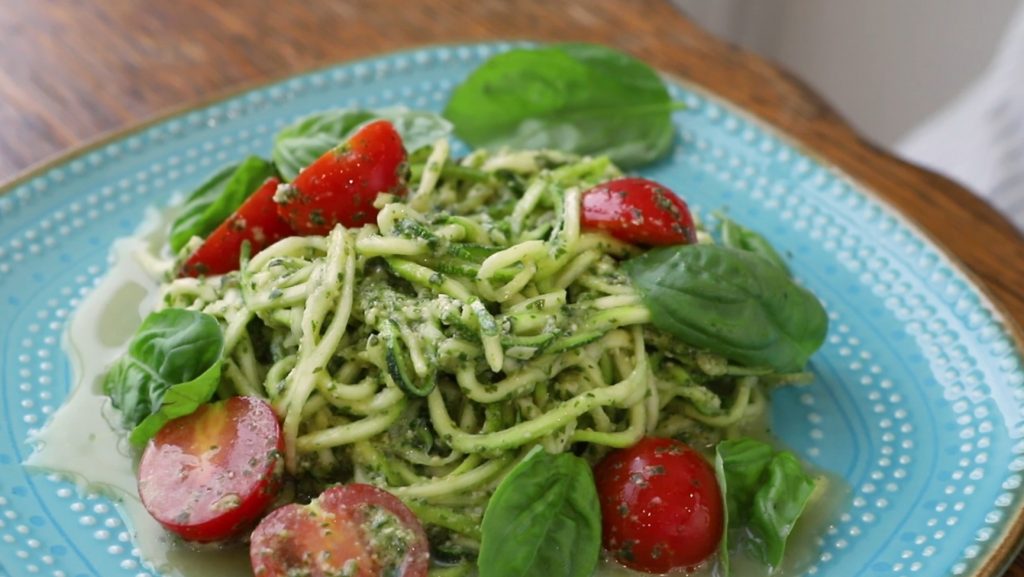 Zucchini Noodles with Pesto and Tomato Recipe