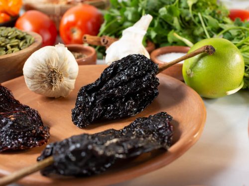 close up image of dried ancho chile pepper