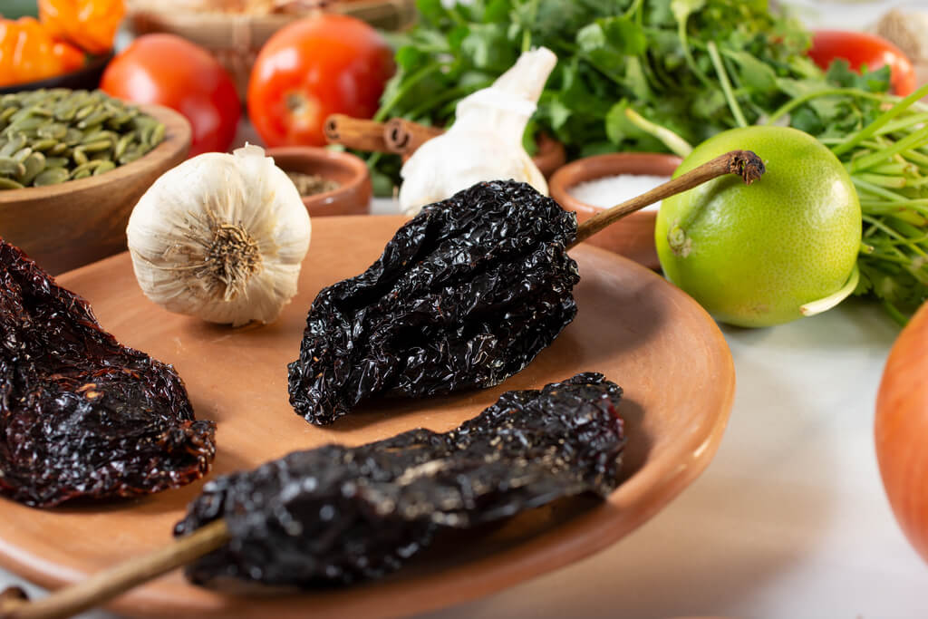 close up image of dried ancho chile pepper