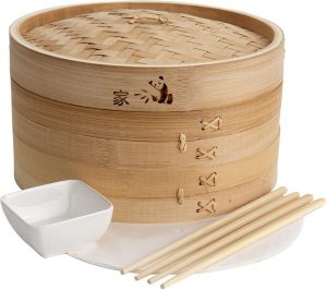 Prime Home Direct Bamboo Steamer Basket 10-inch , 2-Tier Steamer for  Cooking , 50 Liners, Chopsticks & Sauce Dish , Dumpling Steamer, Food Steamer  Baskets for Cooking - Rice & Vegetable Steamer Pot 