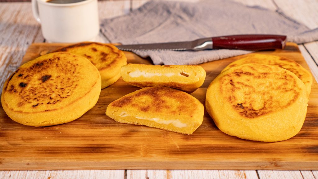 Arepas Con Queso Recipe, Arepas Encanto made with cornmeal dough and stuffed with cheese