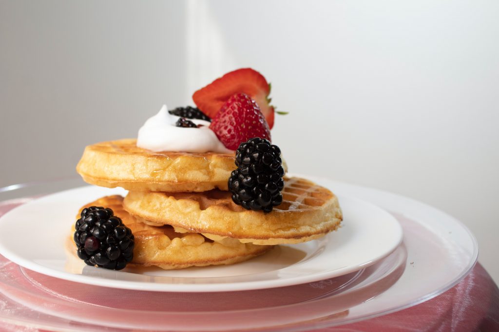 waffles with different berry toppings, waffle toppings