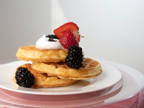 waffles with different berry toppings, waffle toppings