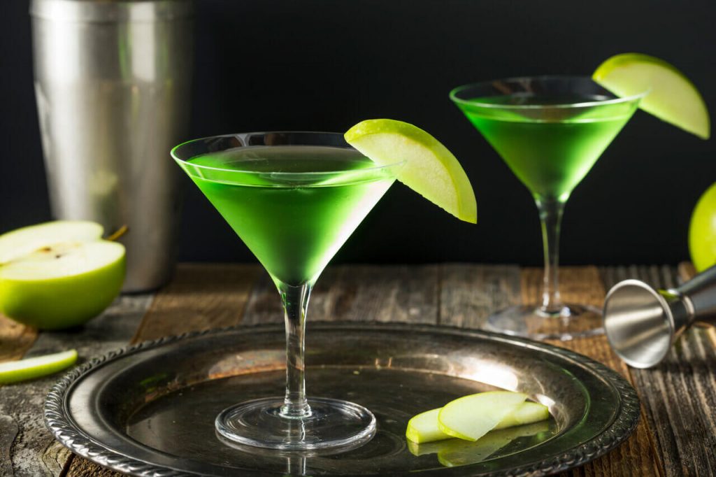green cocktails on stainless steel serving plate