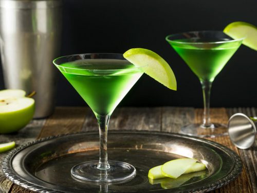 green cocktails on stainless steel serving plate