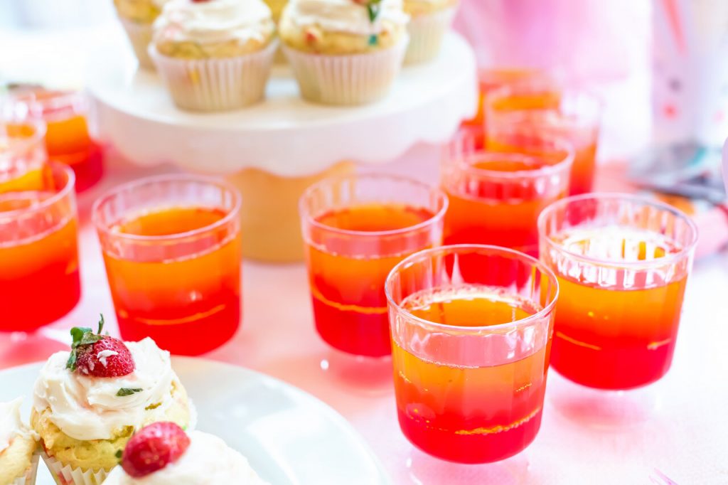 Halloween Jello Shots Recipe, Red jello shots on white table