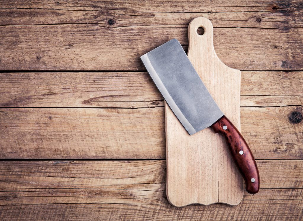 Meat Cleaver, Heavy Duty Knife with Solid Wood Handle (Stainless Steel, 8-in)