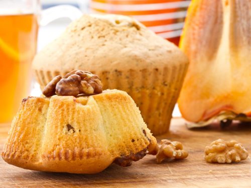 Spiced Persimmon Muffins, Muffins on brown board