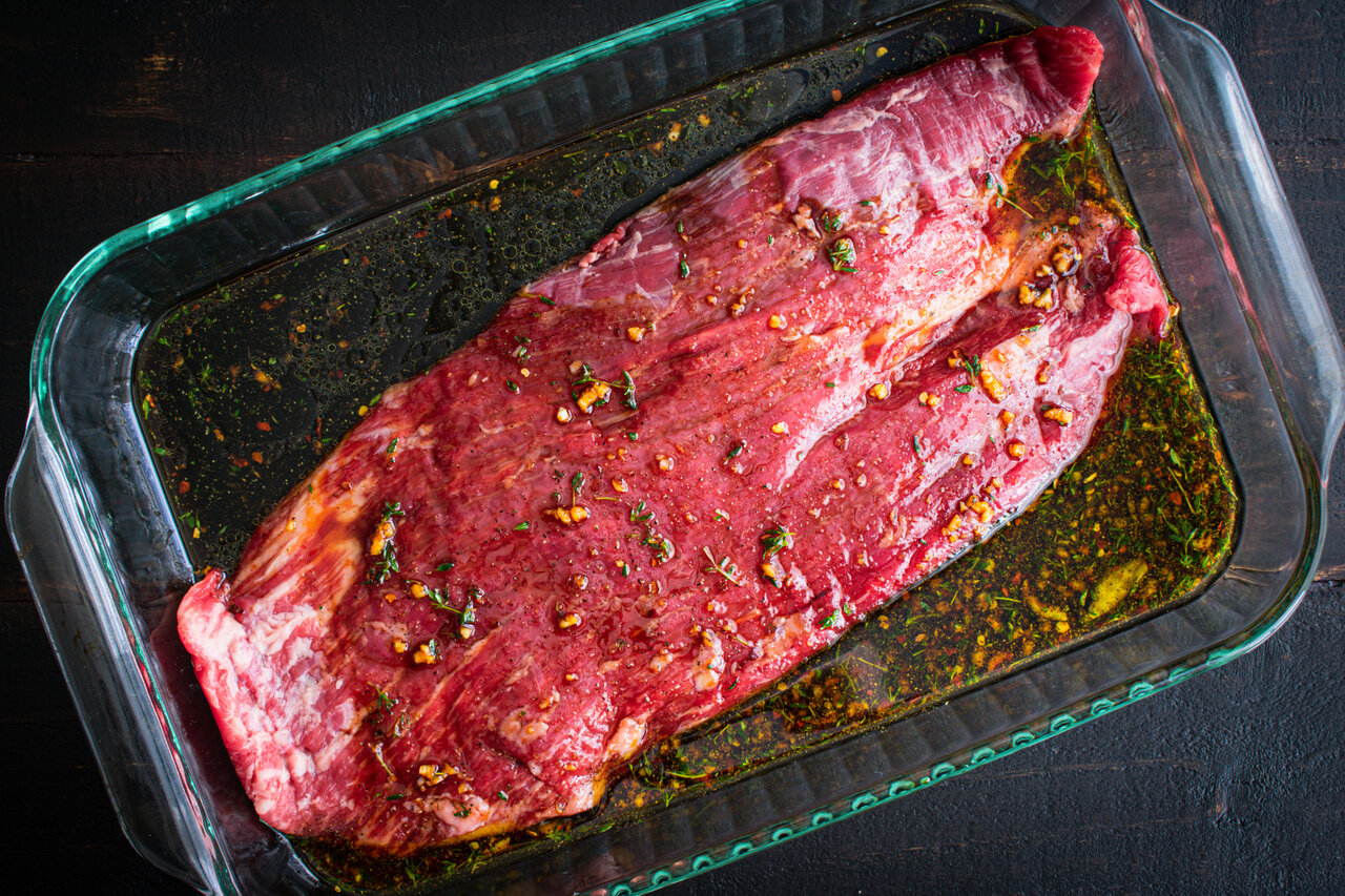 Tips on Making London Broil, Marinating Flank Steak in a Glass Dish