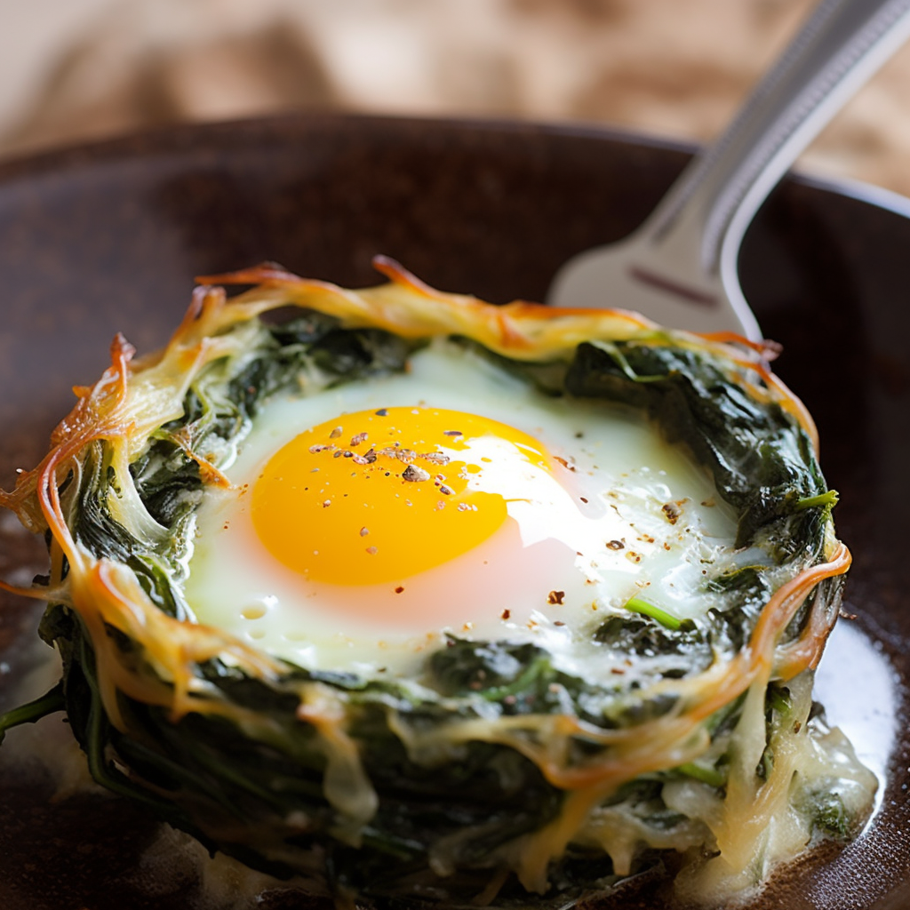 Baked Egg in Spinach Nest