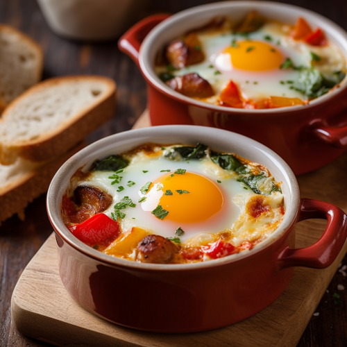 Baked Eggs with Sausage and Peppers Recipe Recipe
