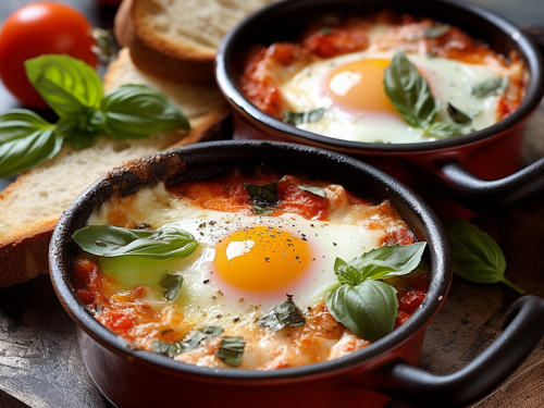 Baked Eggs with Tomato and Basil Recipe