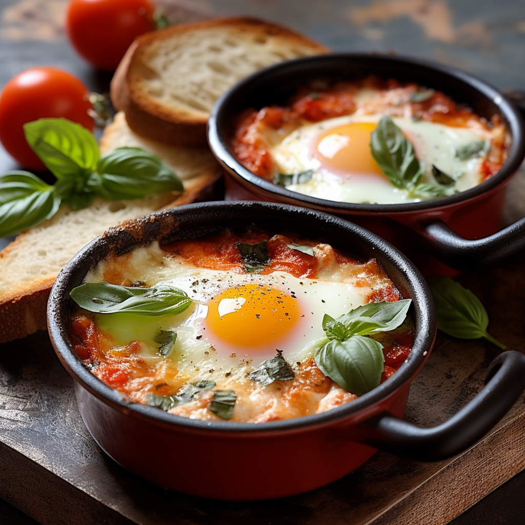 Baked Eggs with Tomato and Basil Recipe