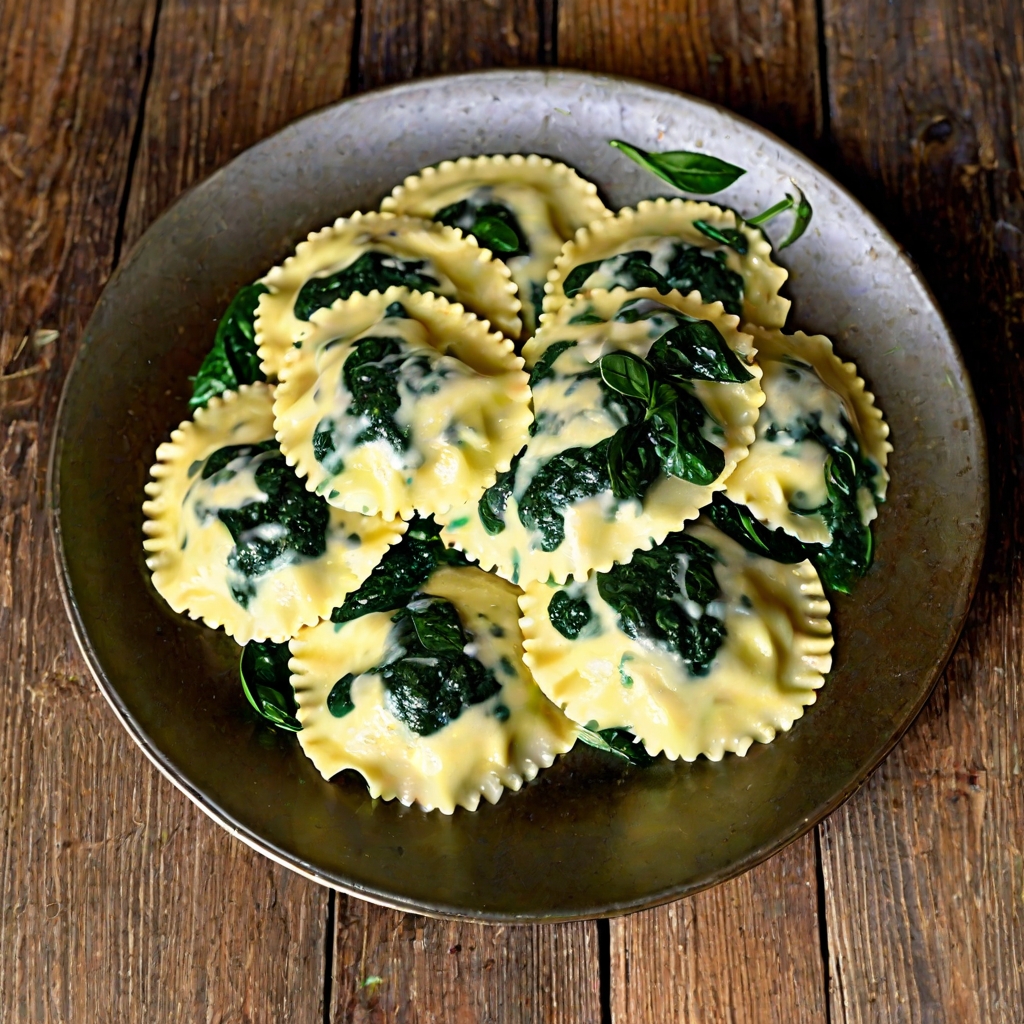 Beef and Spinach Ravioli with Alfredo Sauce Recipe