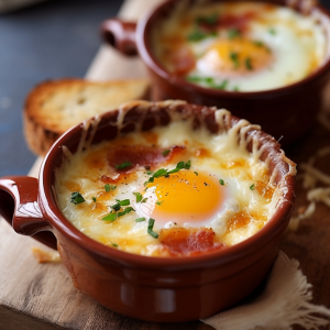 Cheesy Baked Eggs with Bacon Recipe