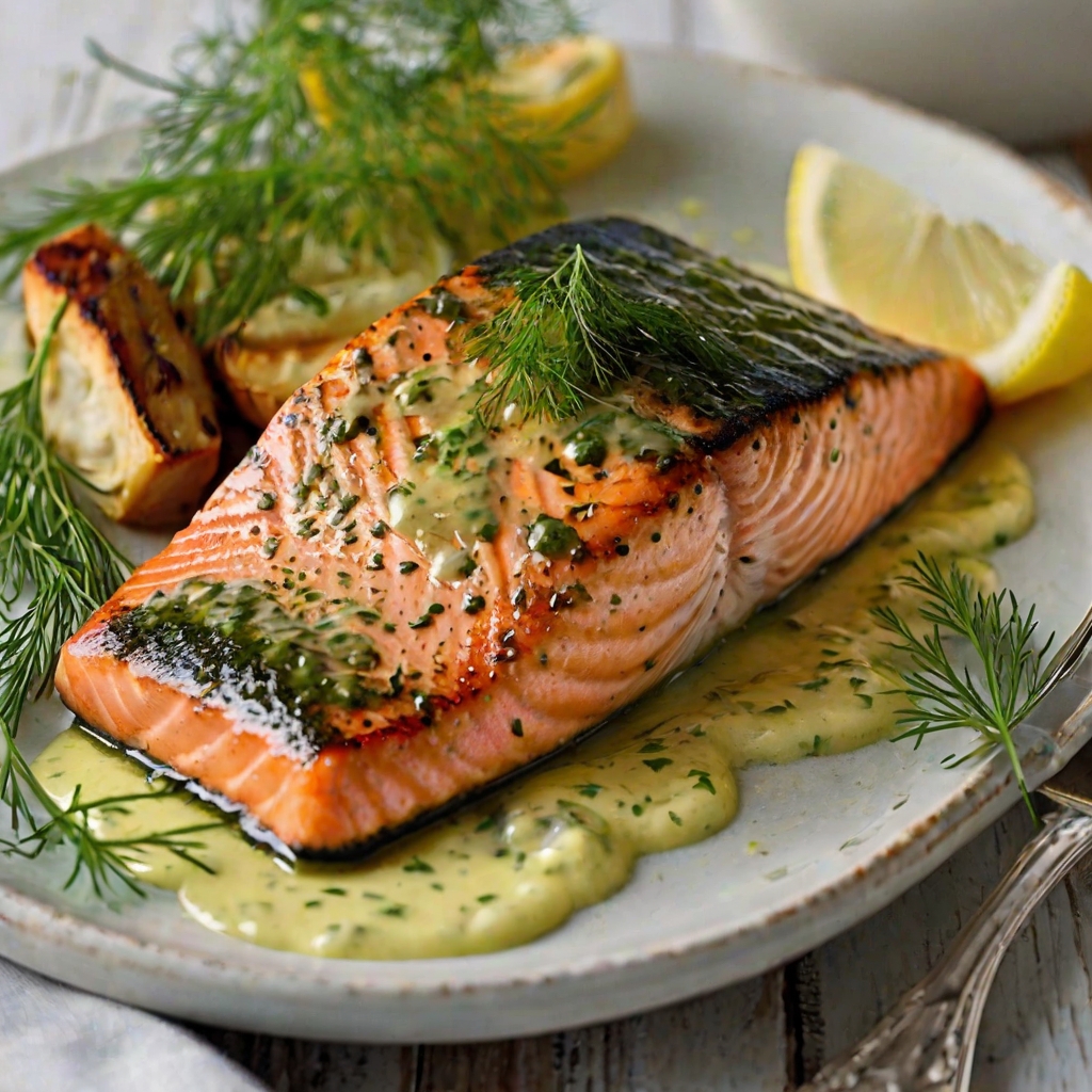 Grilled Salmon with Lemon Dill Sauce Recipe