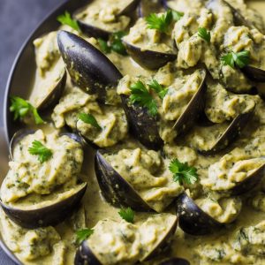 Mussels in Pesto Cream Sauce