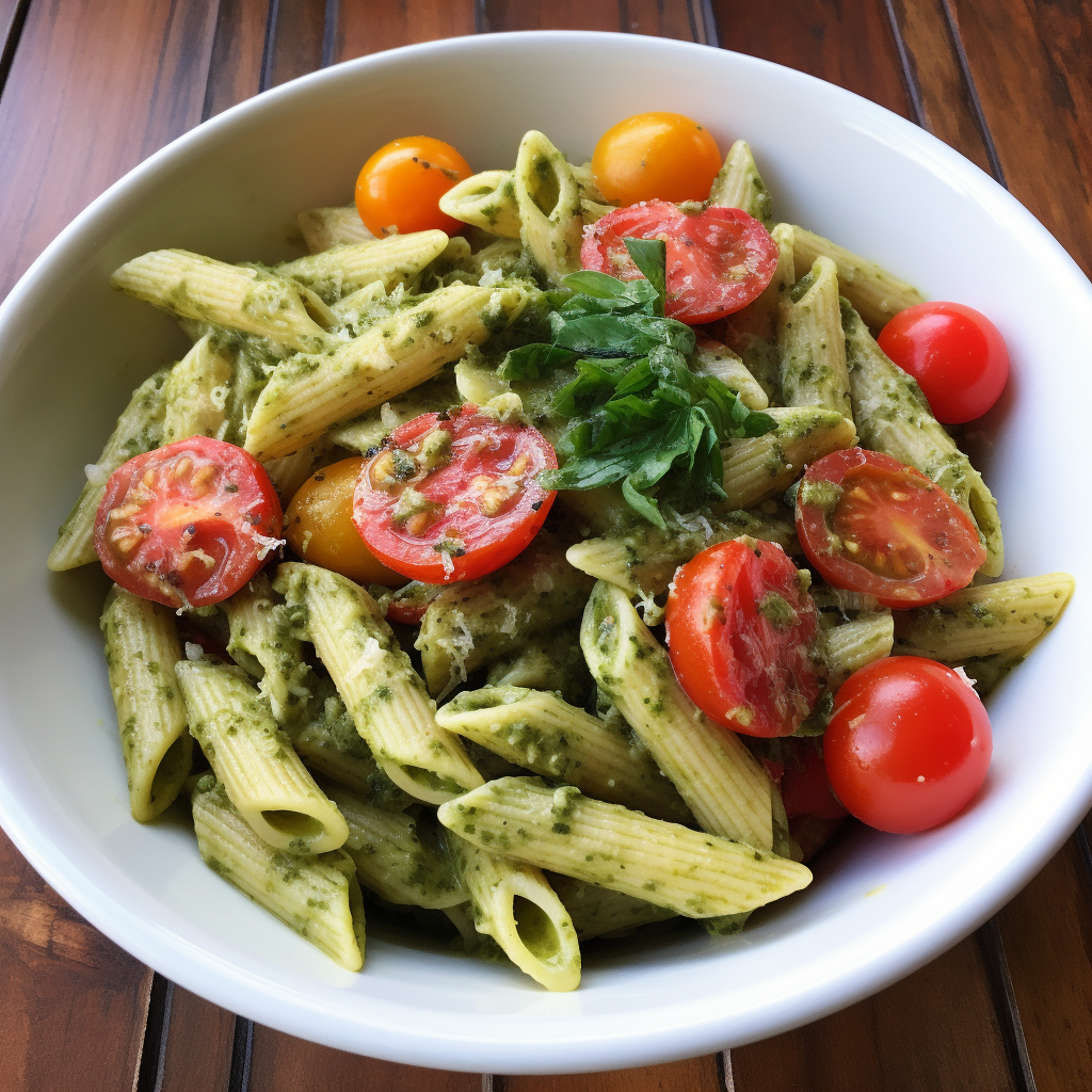 Penne Pasta with Pesto and Cherry Tomatoes