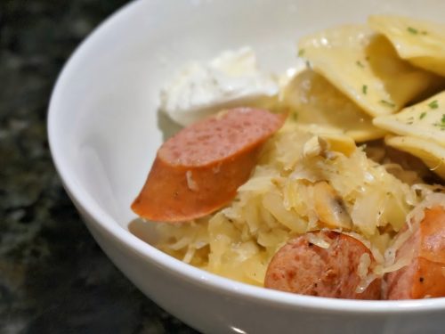 Polish-Sausage-and-Pierogi-Skillet-Recipe