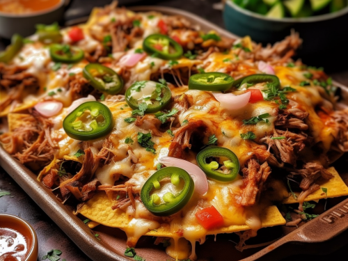 Pulled Pork Nachos with Cheese and Jalapenos