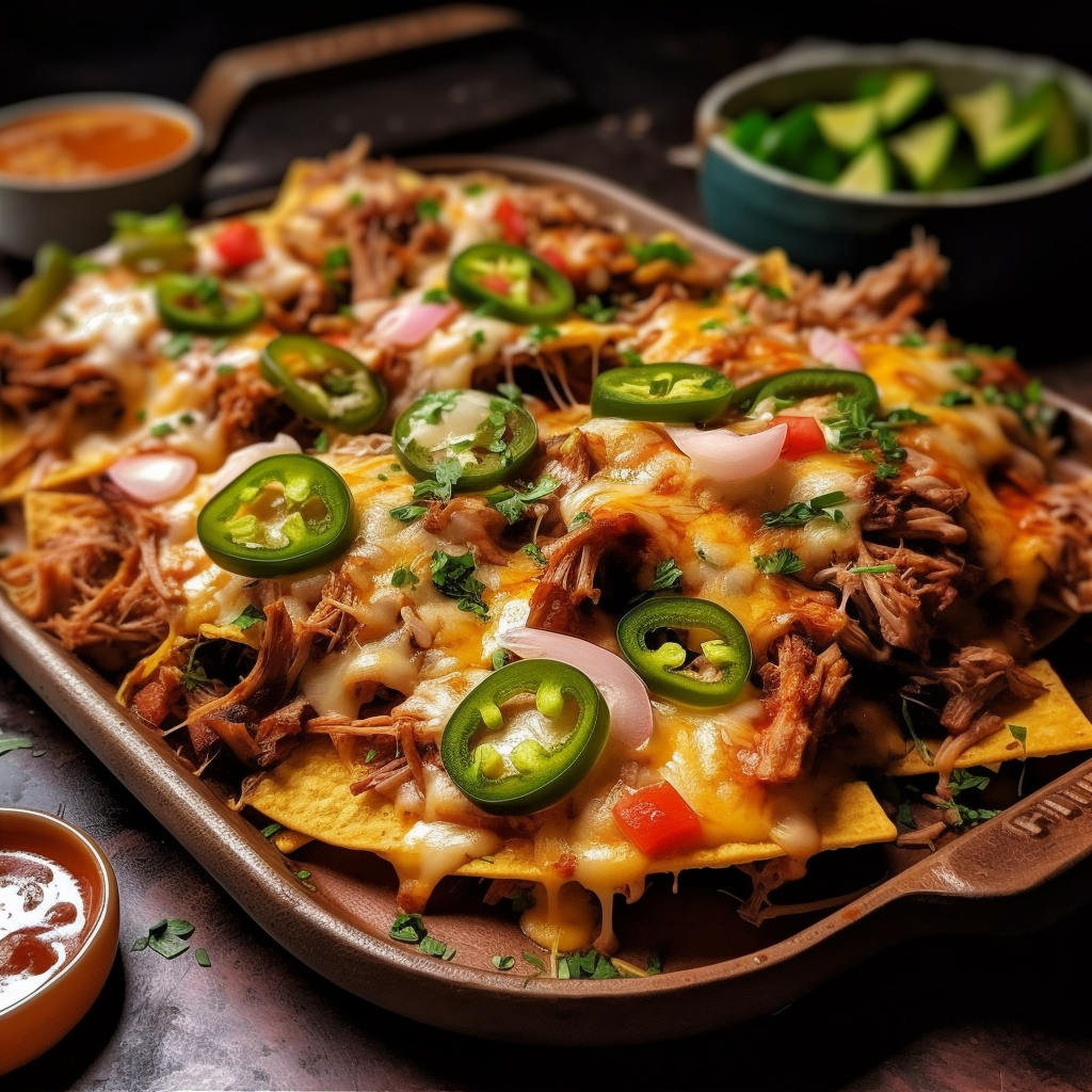 Pulled Pork Nachos with Cheese and Jalapenos
